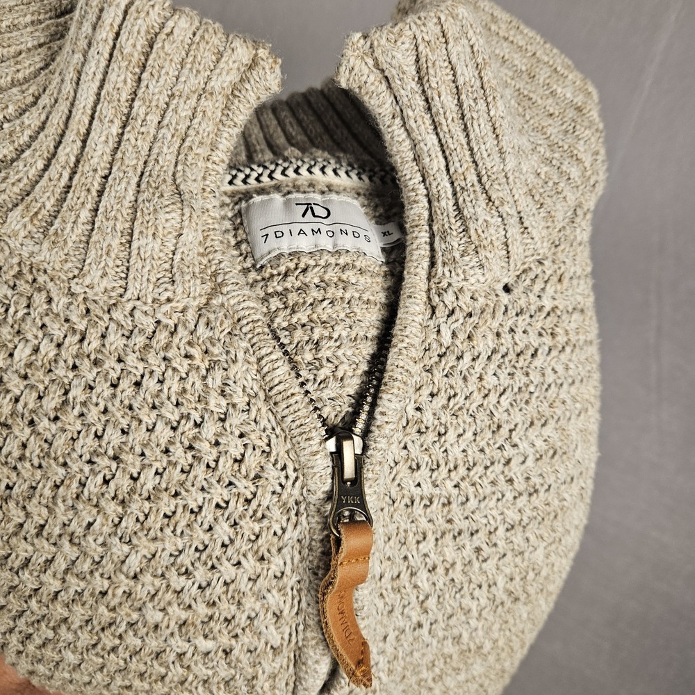 7 DIAMONDS Turnberry Mens XL Beige Cotton Blend Quarter Zip Knit Sweater - Picture 10 of 10